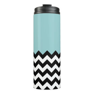 Schwarz-Weiß-Zigzag-Muster, Zickzack, blau Thermosbecher