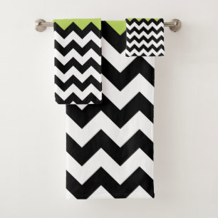 Schwarz-Weiß-Zigzag-Muster, Zickzack, grün Badhandtuch Set