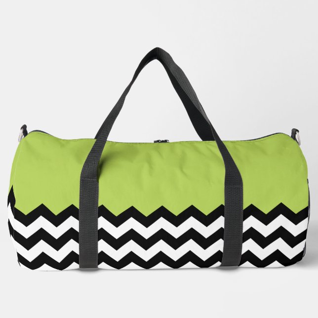 Schwarz-Weiß-Zigzag-Muster, Zickzack, grün Duffle Bag (Vorderseite)