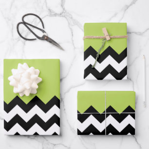 Schwarz-Weiß-Zigzag-Muster, Zickzack, grün Geschenkpapier Set