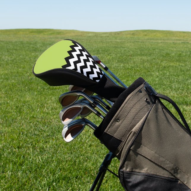 Schwarz-Weiß-Zigzag-Muster, Zickzack, grün Golf Headcover (In SItu)