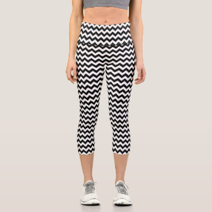 Schwarz-Weiß-Zigzag-Muster, Zickzack Muster Capri Leggings