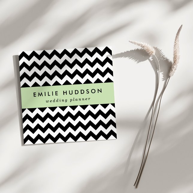 Schwarz-Weiß-Zigzag-Muster, Zickzack Muster Quadratische Visitenkarte (Von Creator hochgeladen)