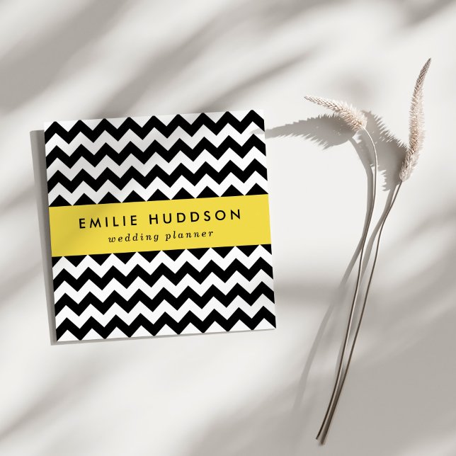 Schwarz-Weiß-Zigzag-Muster, Zickzack Muster Quadratische Visitenkarte (Von Creator hochgeladen)