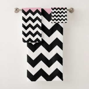 Schwarz-Weiß-Zigzag-Muster, Zickzack, rosa Badhandtuch Set