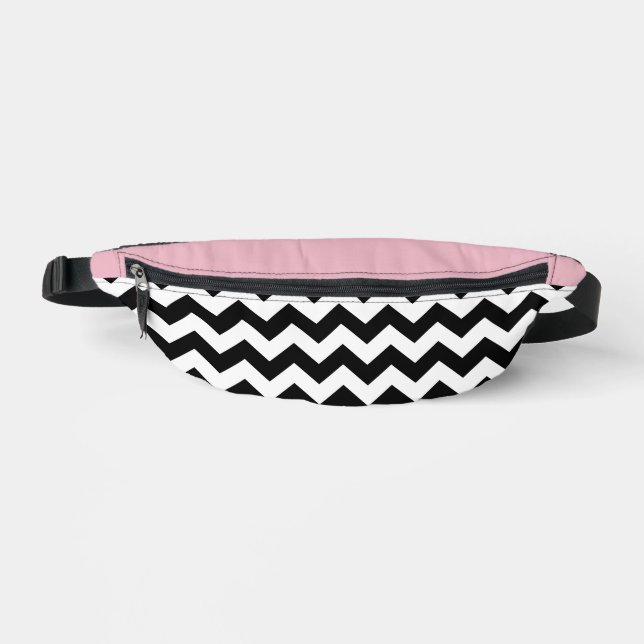 Schwarz-Weiß-Zigzag-Muster, Zickzack, rosa Bauchtasche (Vorderseite)