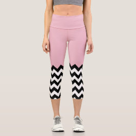 Schwarz-Weiß-Zigzag-Muster, Zickzack, rosa Capri Leggings