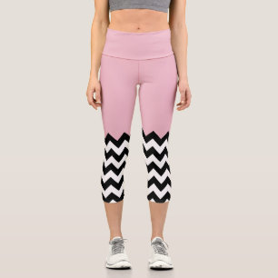 Schwarz-Weiß-Zigzag-Muster, Zickzack, rosa Capri Leggings