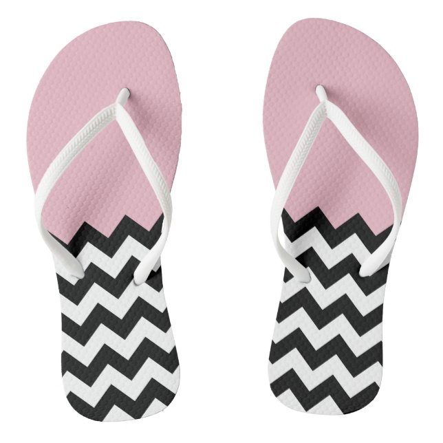 Schwarz-Weiß-Zigzag-Muster, Zickzack, rosa Flip Flops (Fußbett)