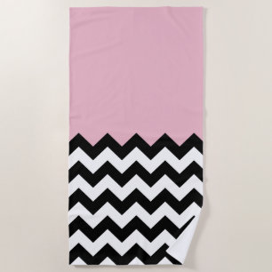 Schwarz-Weiß-Zigzag-Muster, Zickzack, rosa Strandtuch
