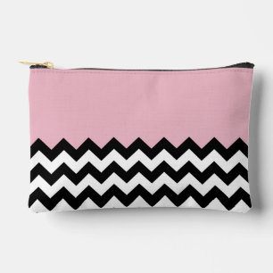 Schwarz-Weiß-Zigzag-Muster, Zickzack, rosa Zubehörtasche