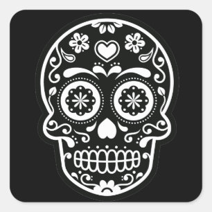 Schwarz-Weiß-Zucker-Schädelherz Quadratischer Aufkleber