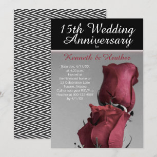 Schwarz Weiße 15. Hochzeitstag rote Rosen Einladung