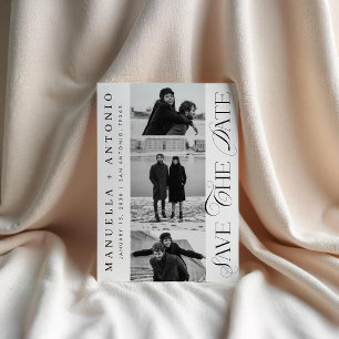 Schwarz-Weiße 3-Fotos Moderne Schrift Hochzeit Save The Date
