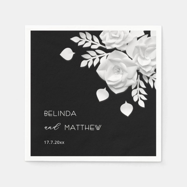 Schwarz-Weiße 3D-Blumen-Hochzeit  Serviette (Vorderseite)