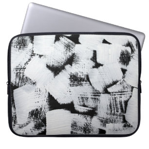 Schwarz-weiße, abstrakt gestrichene Leinwand. Laptopschutzhülle