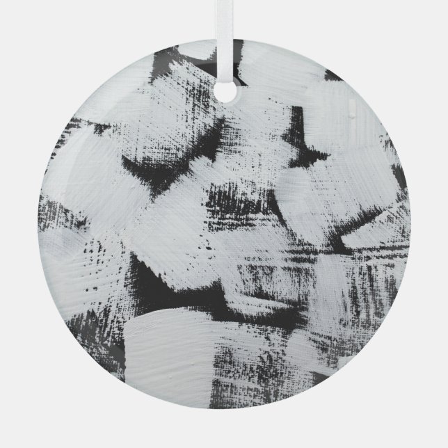 Schwarz-weiße, abstrakt gestrichene Leinwand. Ornament Aus Glas (Vorderseite)