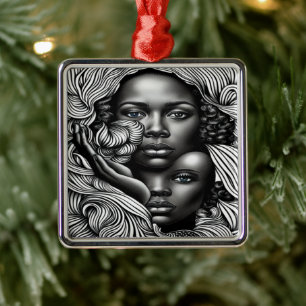 Schwarz-weiße abstrakte afroamerikanische Frauen Ornament Aus Metall