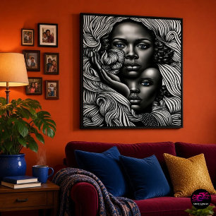 Schwarz-weiße abstrakte afroamerikanische Frauen Poster