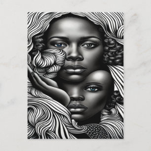 Schwarz-weiße abstrakte afroamerikanische Frauen Postkarte