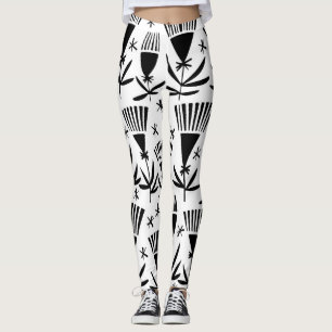 Schwarz-weiße Abstrakte Blume: Elegantes Muster Leggings