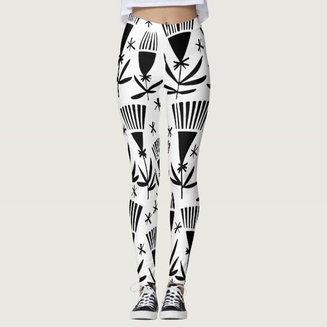 Schwarz-weiße Abstrakte Blume: Elegantes Muster Leggings