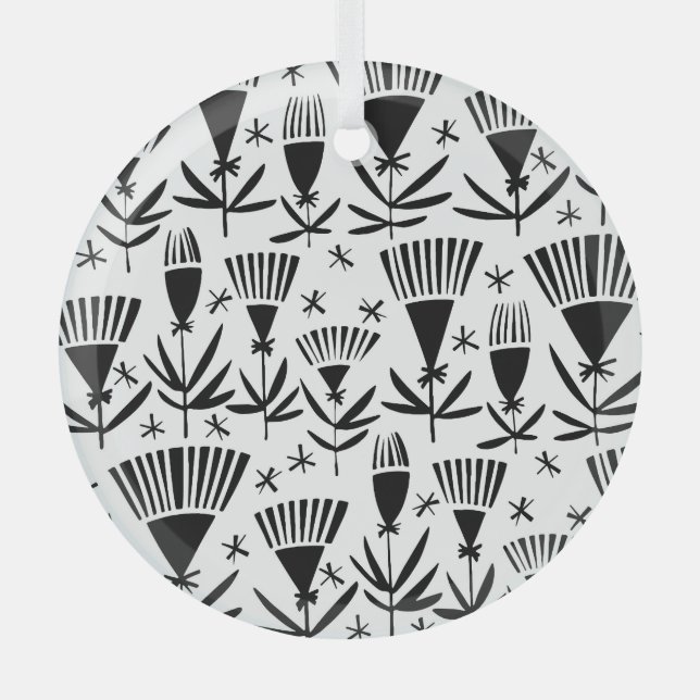 Schwarz-weiße Abstrakte Blume: Elegantes Muster Ornament Aus Glas (Vorderseite)