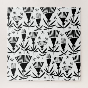 Schwarz-weiße Abstrakte Blume: Elegantes Muster Puzzle