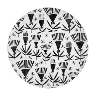 Schwarz-weiße Abstrakte Blume: Elegantes Muster Schneidebrett