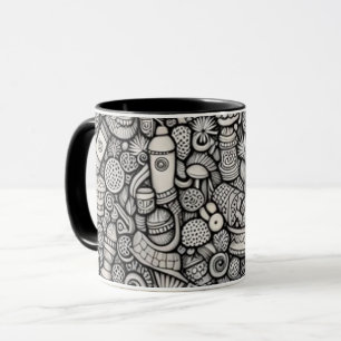 Schwarz-weiße abstrakte Doodle-Art-Kaffeetasse M Tasse
