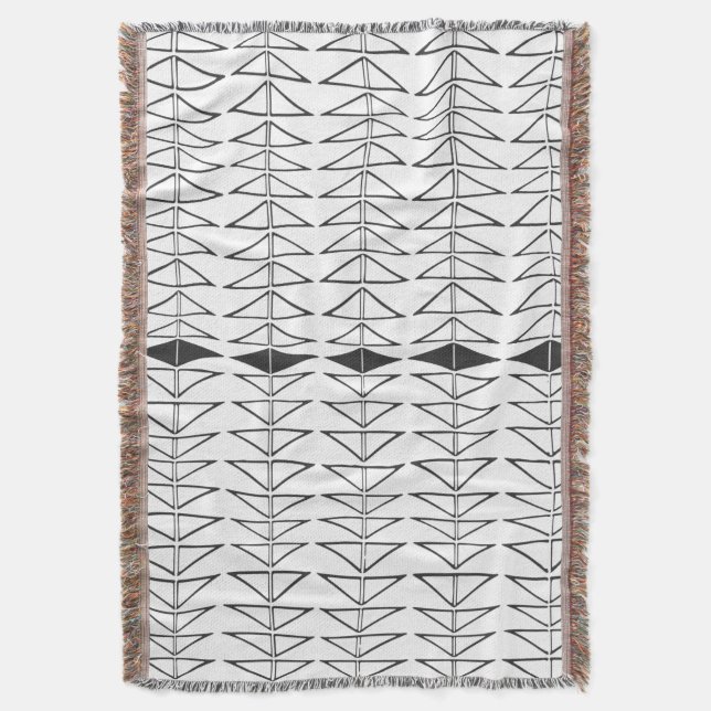 Schwarz-weiße Abstrakte Linien Formen Quirky Muste Decke (Vorderseite Vertikal)