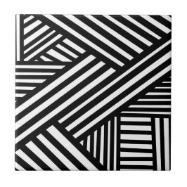 Schwarz-weiße abstrakte Linien moderne Op-Art Fliese
