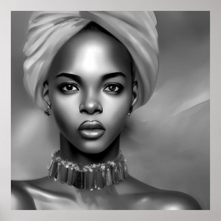 Schwarz-weiße afrikanische Frauenjuwelen Poster