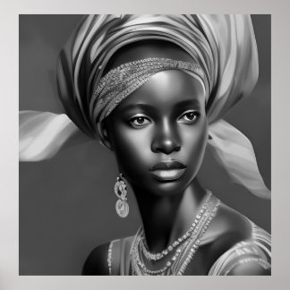Schwarz-weiße afrikanische Frauenmädchen in Monoch Poster