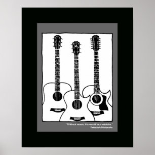 Schwarz-weiße akustische Gitarre Poster