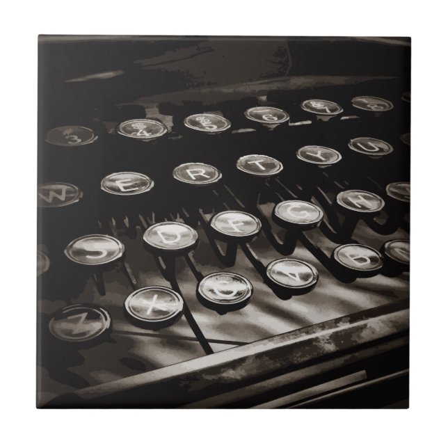 Schwarz-weiße alte Schreibschrifttasten Fliese (Vorderseite)