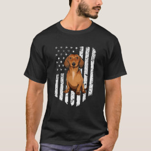 Schwarz-weiße amerikanische Flagge Braun Dackel 4. T-Shirt