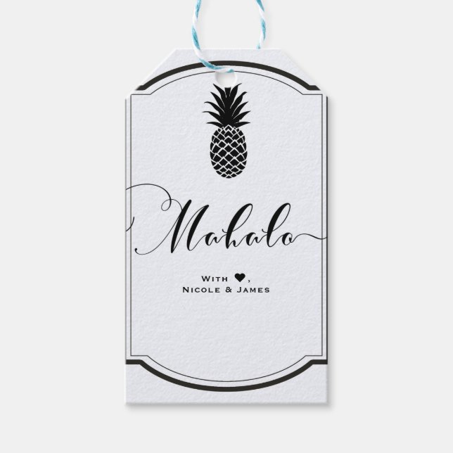 Schwarz-weiße Ananas Gevor MAHALO ALOHA Geschenkanhänger (Vorderseite)
