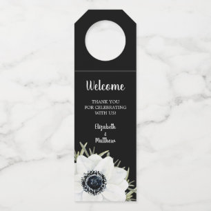 Schwarz-weiße Anemones Floral Wedding Flasche Hang Flaschenanhänger