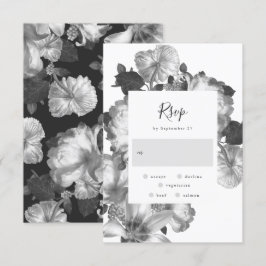 Schwarz-weiße antike Vintage Blumenhochzeit RSVP Karte