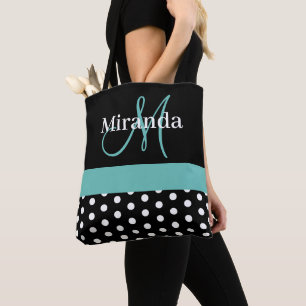 Schwarz-weiße Aquamarine Green Monogram Script Po
