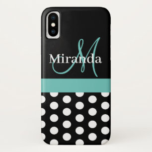 Schwarz-weiße Aquamarine Green Monogram Script Pol Case-Mate iPhone Hülle