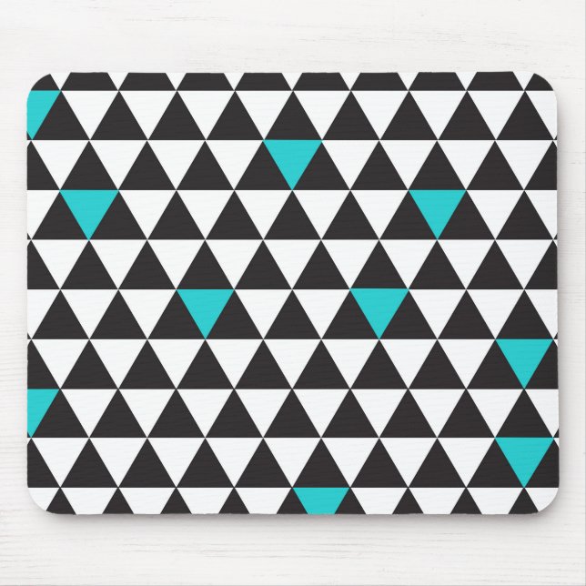 Schwarz-weiße Aquamarine türkisfarbene geometrisch Mousepad (Vorne)