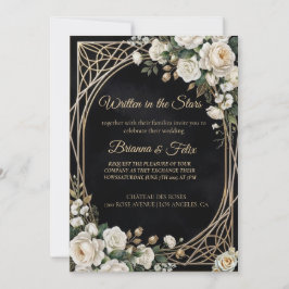 Schwarz-weiße Aquarell-Blumenhochzeit  Einladung