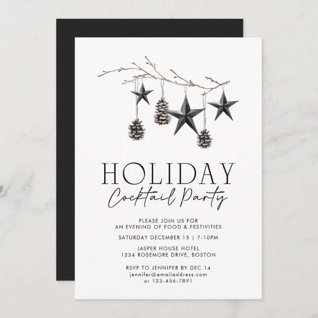 Schwarz-weiße Aquarellmauer Einladung (Vorne/Hinten)