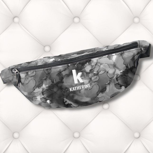 Schwarz-weiße Aquarellmonogramm Bauchtasche (Cute Monogram Initial Name Black White Watercolor Fanny Pack )