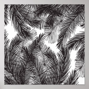Schwarz-weiße Aquarellpalmen Poster