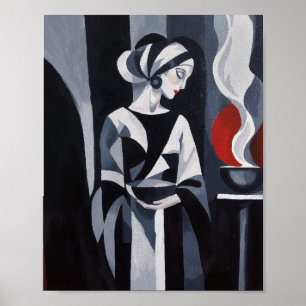 Schwarz-weiße Art Deco Frau Wandkunst Poster