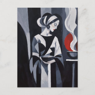 Schwarz-weiße Art Deco Frau Wandkunst Postkarte