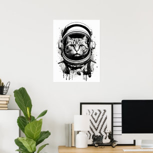 Schwarz-weiße Astronautenkatze Poster